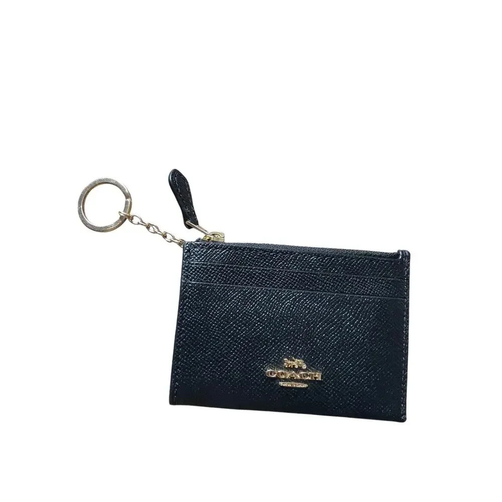 Mini Skinny Id Case Key Ring Black Gold
